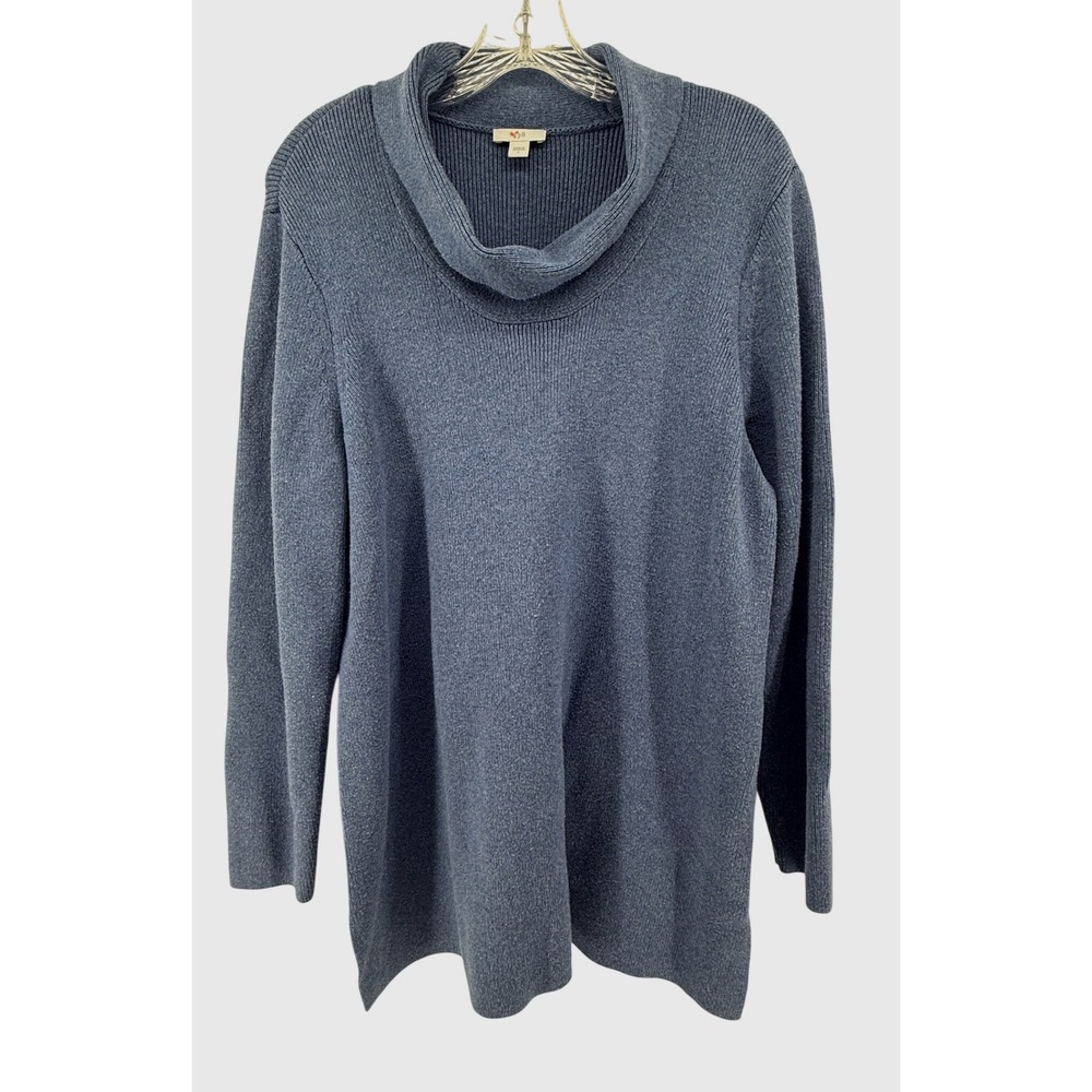 J. Jill Blue Marled Cowl Neck Tunic Sweater Large Cotton Blend Long Sleeve
